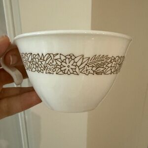 Vintage Corelle Woodland Floral Brown on White Coffee Tea Cup Hook Handles